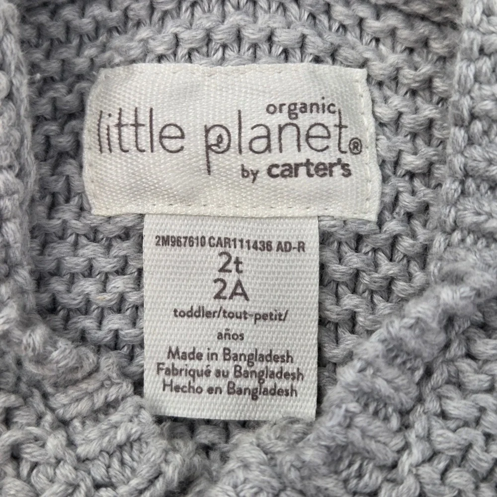 Little Planet by Carter's Organic Toddler 2T Gray Hooded Cardigan Excellent